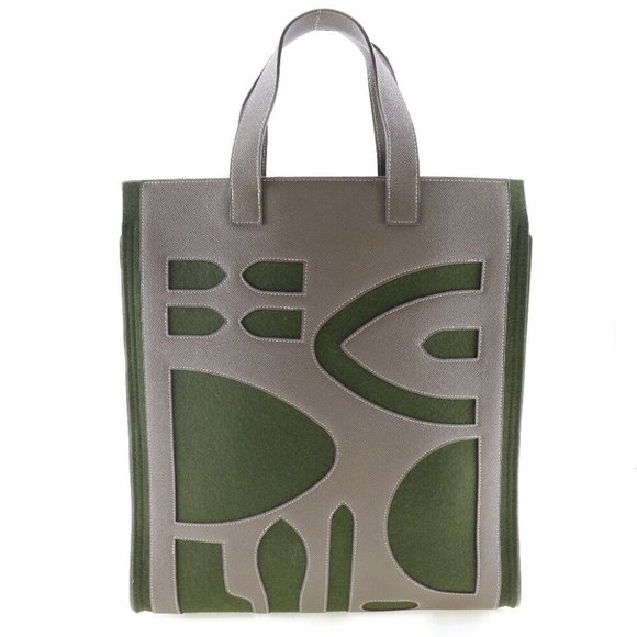 HERMES Petit Ash Tote Bag Etope Green / Brown Epsom/felt unisex - Picture 1 of 8